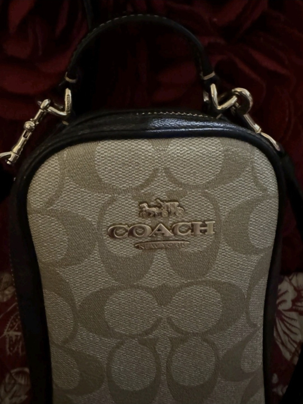 Coach Beige Signature Canvas Crossbody with Black Trim - Picture 2 of 5